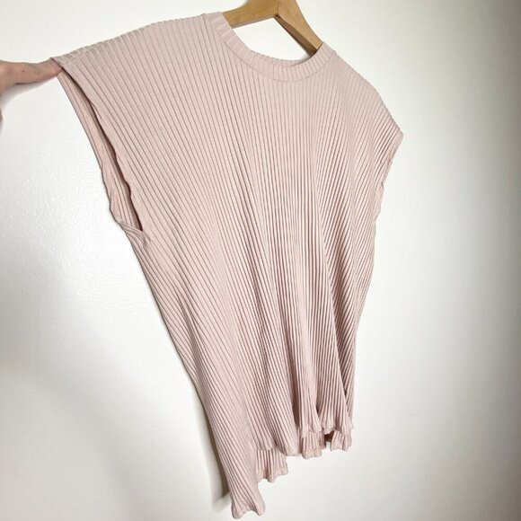 Eileen Fisher Ribbed Knit Top XL Dusty Mauve Pink Short Sleeve Sweater - Picture 2 of 8